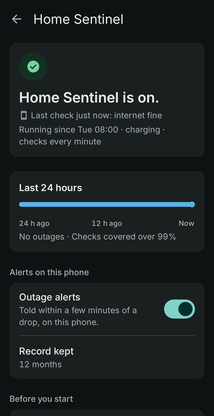 Home Sentinel screen